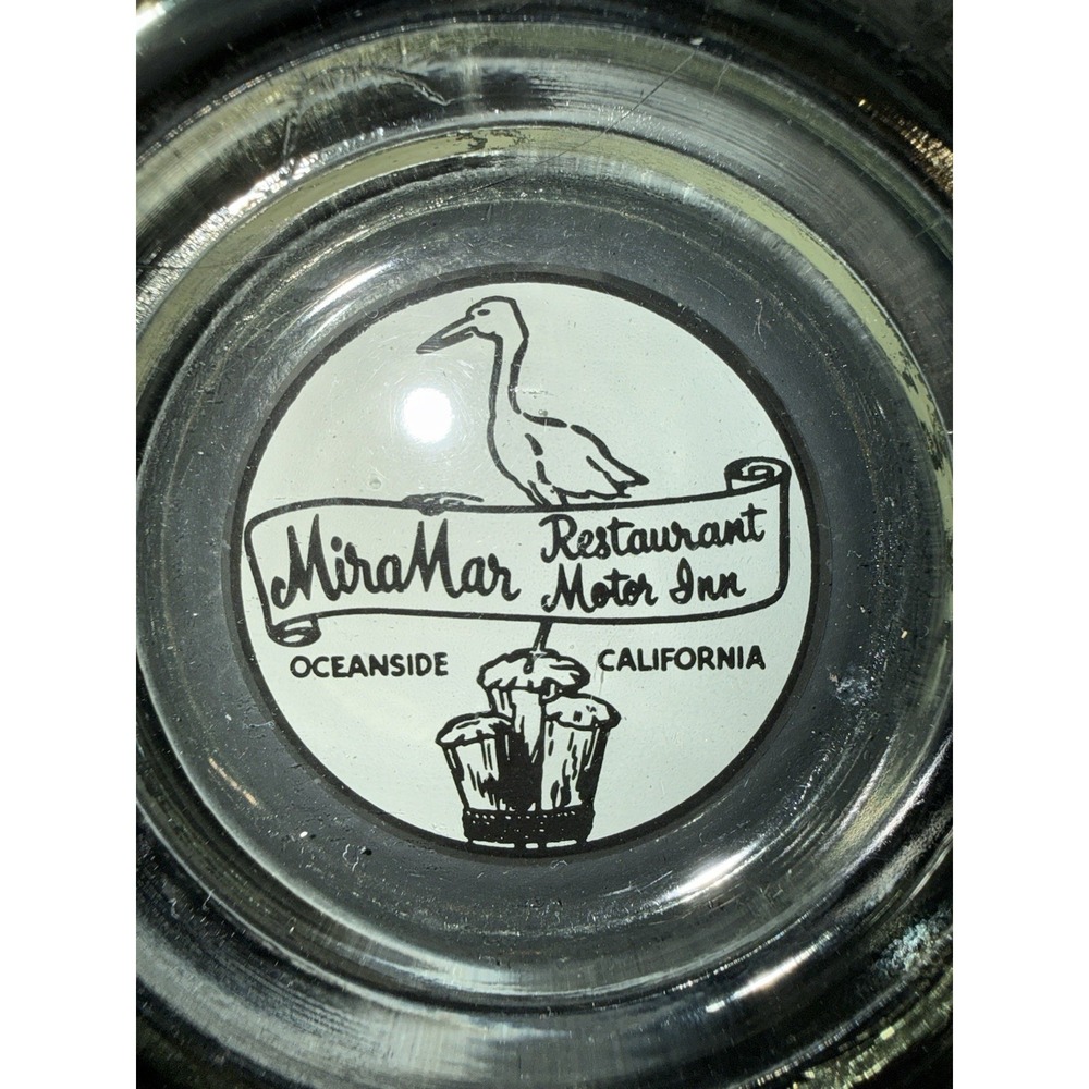 VTG Glass Ashtray MiraMar Oceanside, CA Hollywood Hangout Marilyn M Bing Crosby